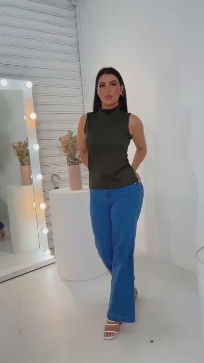 Blusa Canelada Regata Gola Alta
