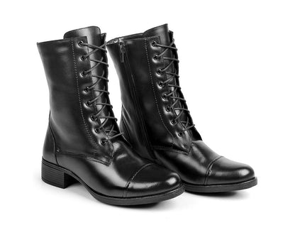 Bota Coturno Cano Médio Couro Preto