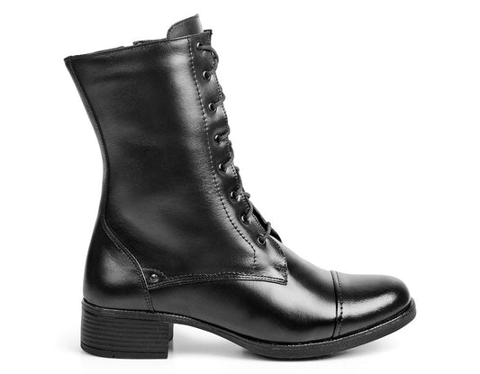 Bota Coturno Cano Médio Couro Preto