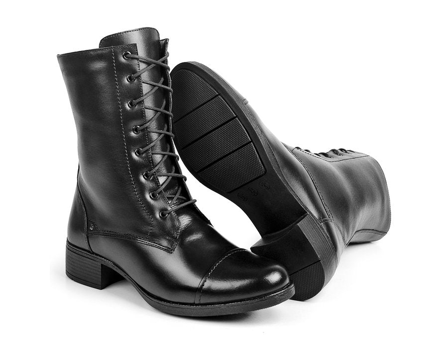 Bota Coturno Cano Médio Couro Preto