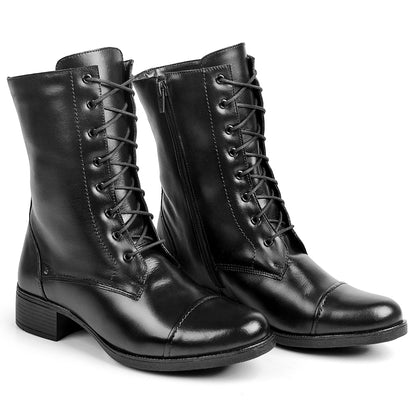 Bota Coturno Cano Médio Couro Preto