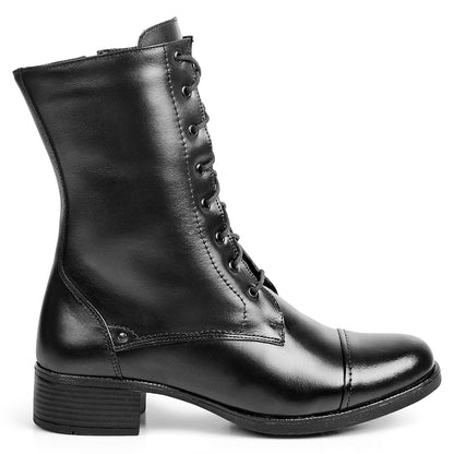 Bota Coturno Cano Médio Couro Preto