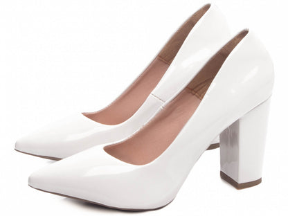 Sapato Scarpin Salto Quadrado Verniz Off White