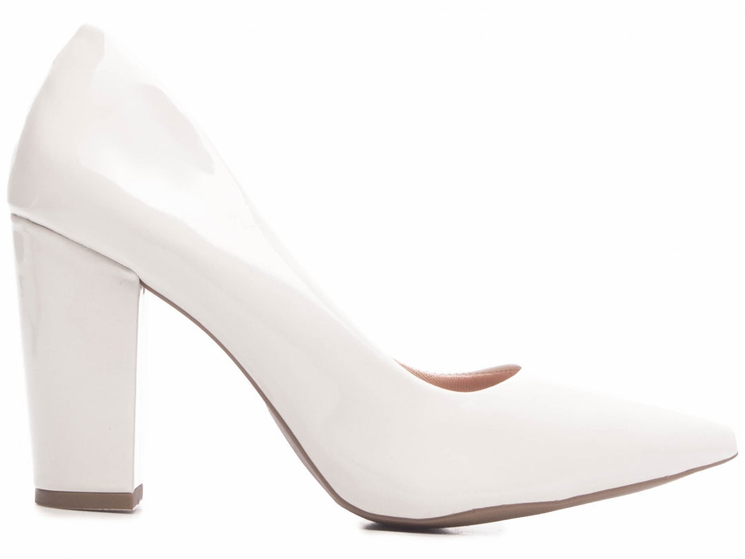Sapato Scarpin Salto Quadrado Verniz Off White