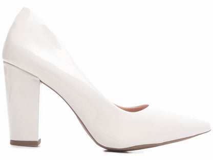 Sapato Scarpin Salto Quadrado Verniz Off White