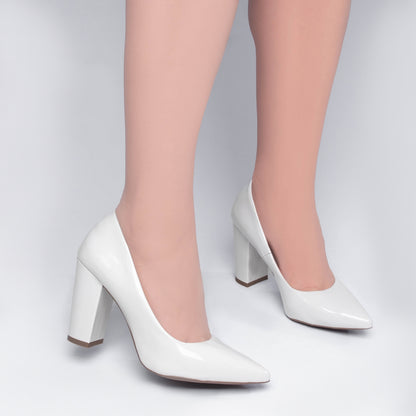 Sapato Scarpin Salto Quadrado Verniz Off White