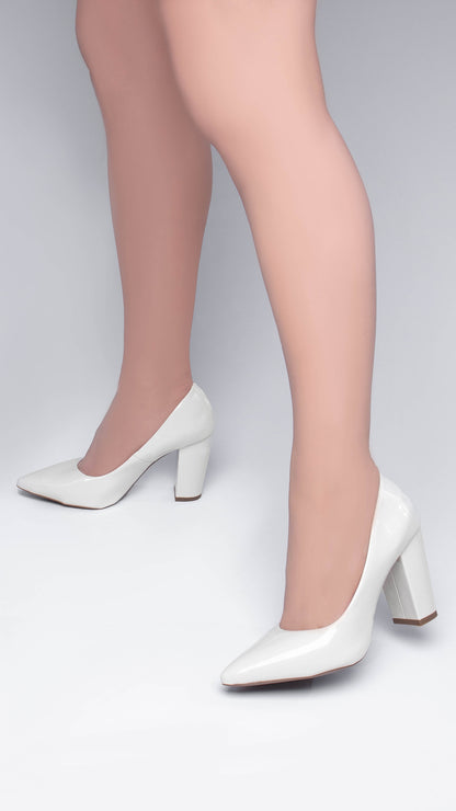 Sapato Scarpin Salto Quadrado Verniz Off White