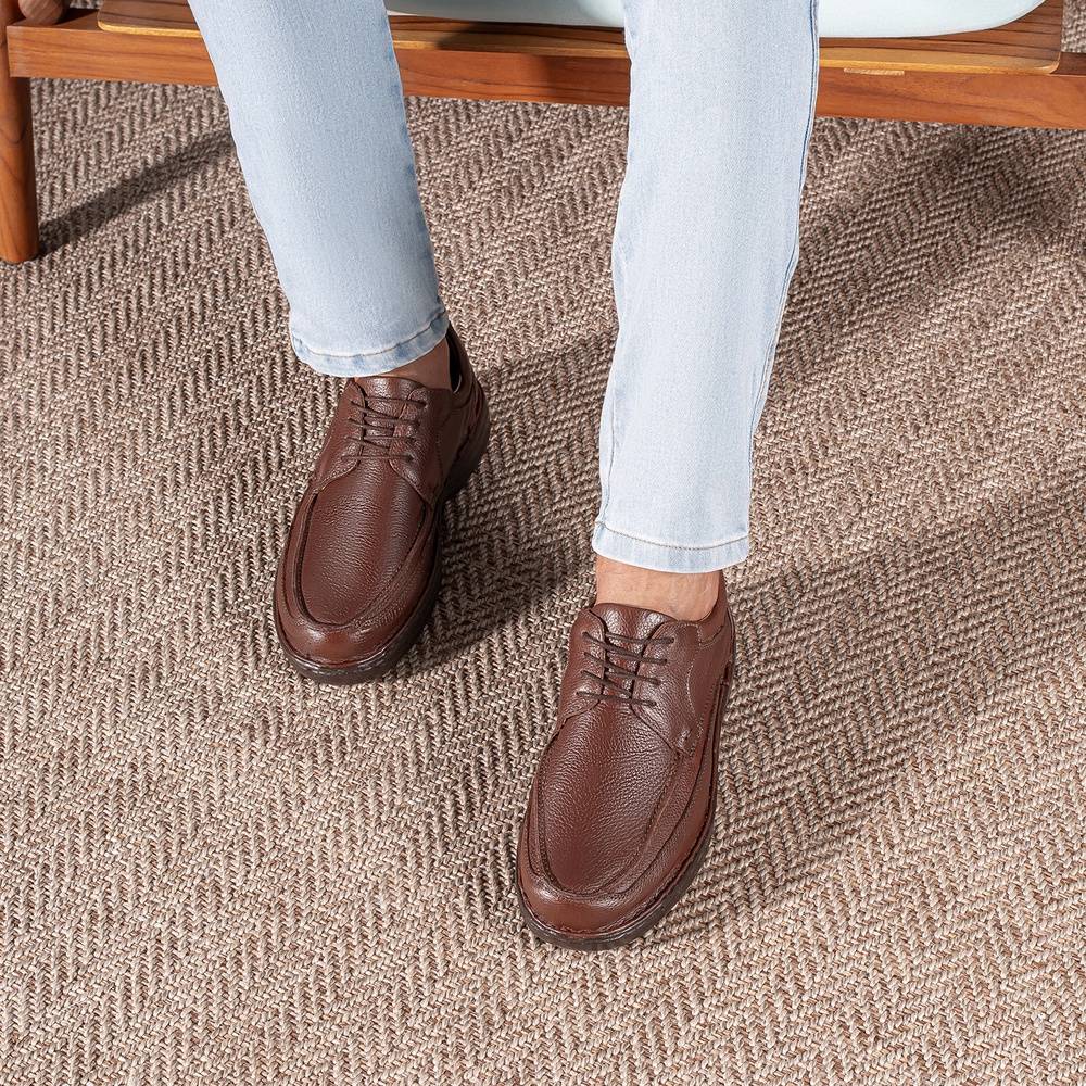 Sapato Casual Conforto Couro Marrom