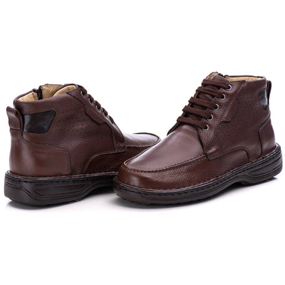Coturno Casual Conforto Couro Marrom