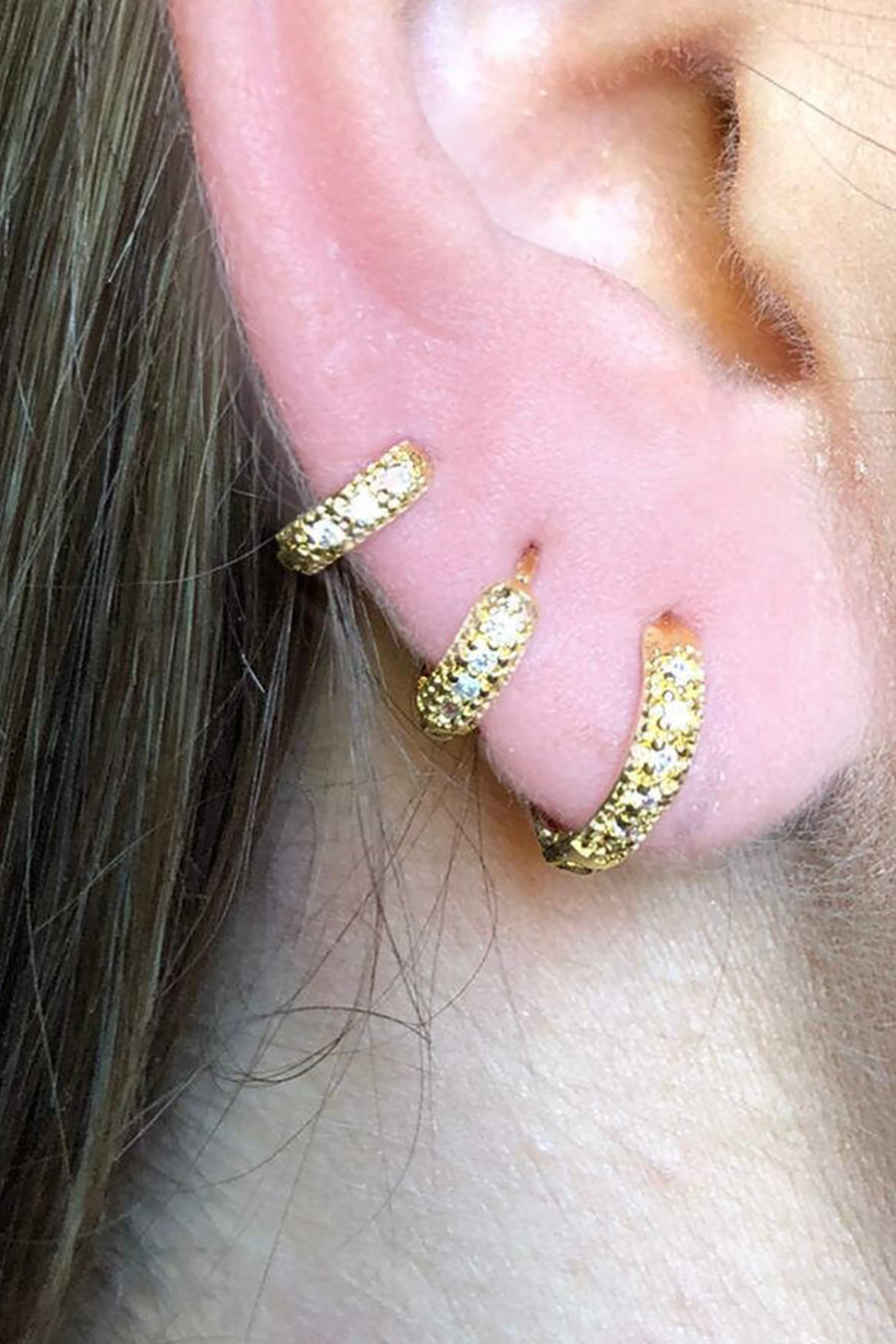 Trio de Argolinhas Com Zirconia Banhado em Ouro 18k
