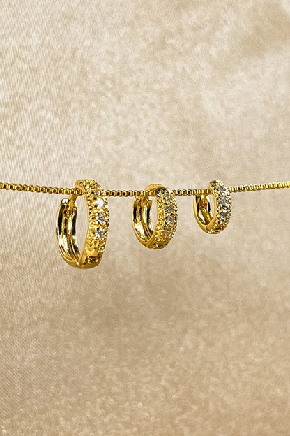 Trio de Argolinhas Com Zirconia Banhado em Ouro 18k