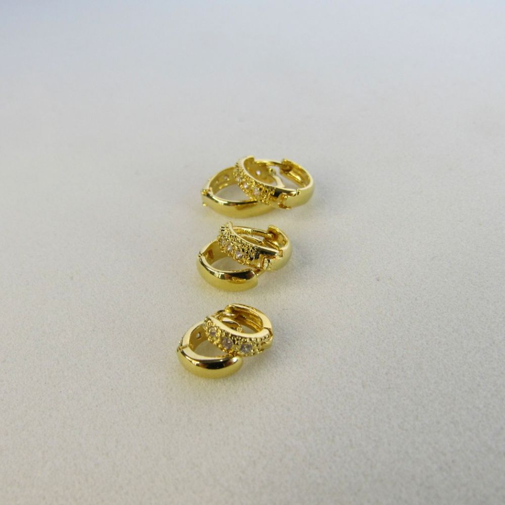 Trio de Argolinhas Com Zirconia Banhado em Ouro 18k