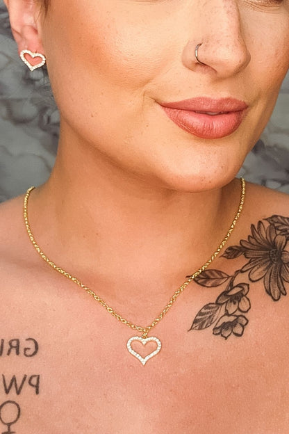 Conjunto de Coração com Zircônia e Corrente em Elos