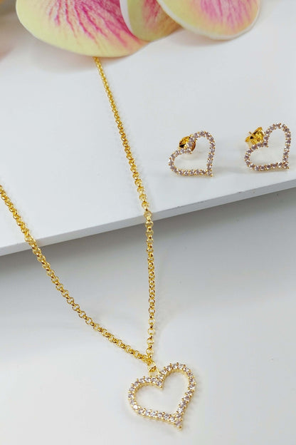Conjunto de Coração com Zircônia e Corrente em Elos