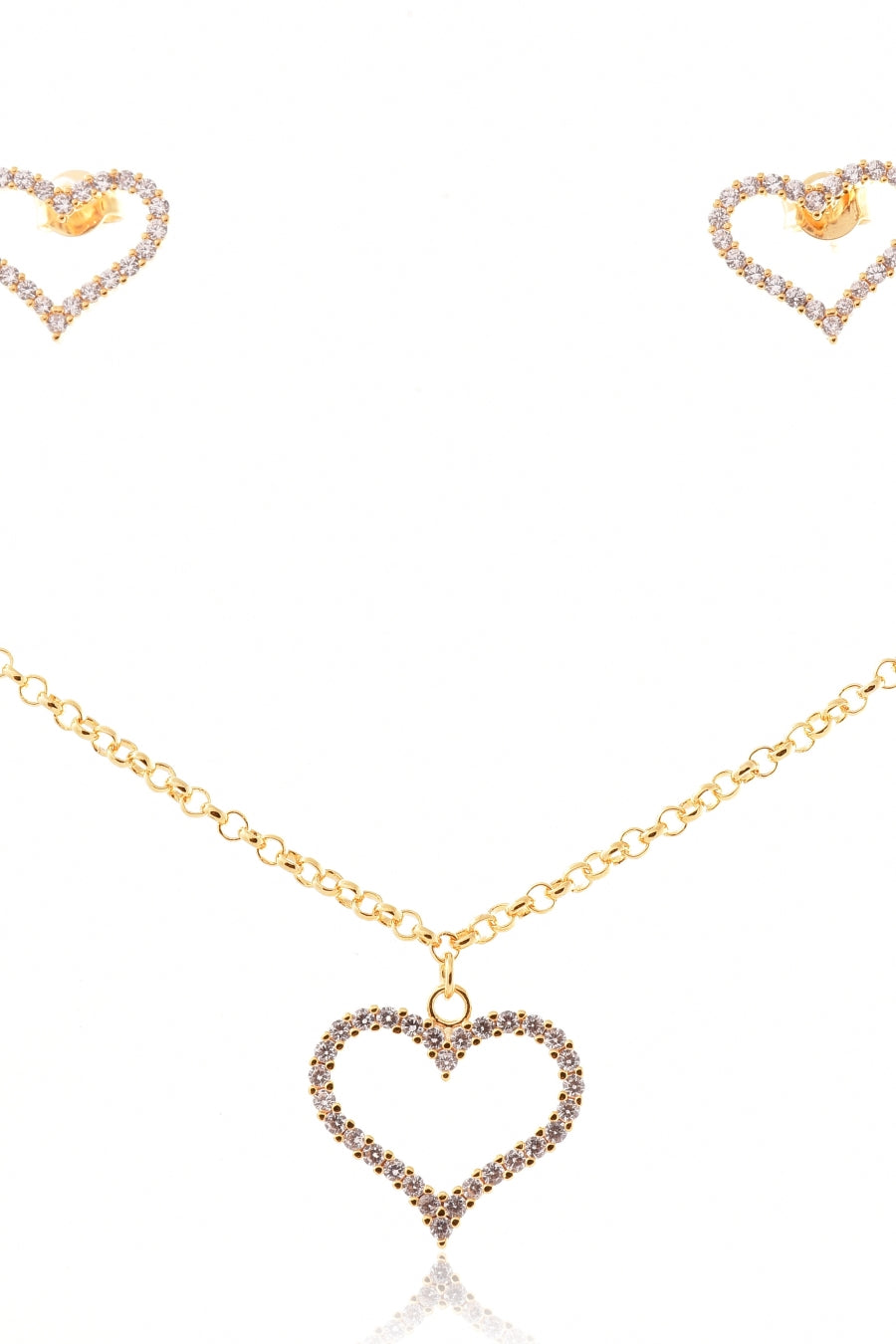 Conjunto de Coração com Zircônia e Corrente em Elos