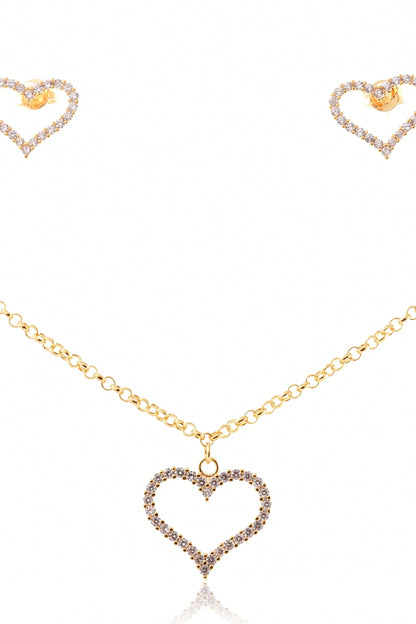 Conjunto de Coração com Zircônia e Corrente em Elos