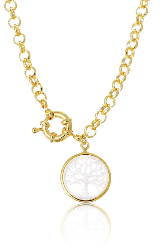 Pulseira Dourada com Pingente Árvore da Vida Banhado em Ouro 18k