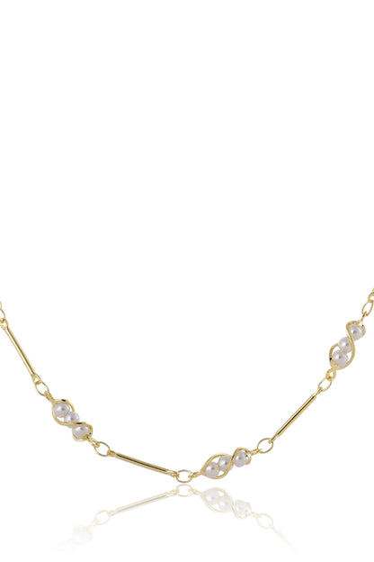 Colar Choker com Mini Pérolas na Corrente Banhado em Ouro 18k