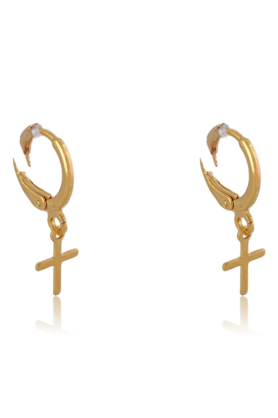 Brinco Argolinha com Cruz Banhado em Ouro 18k