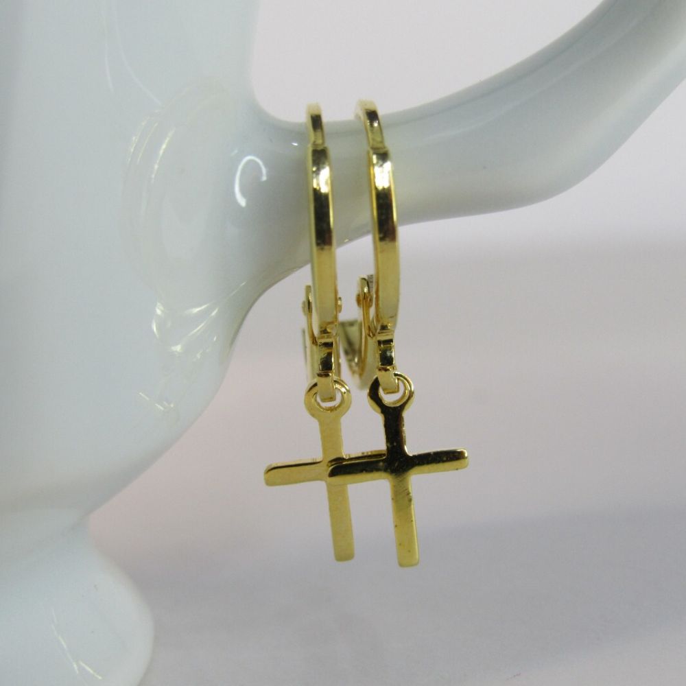Brinco Argolinha com Cruz Banhado em Ouro 18k