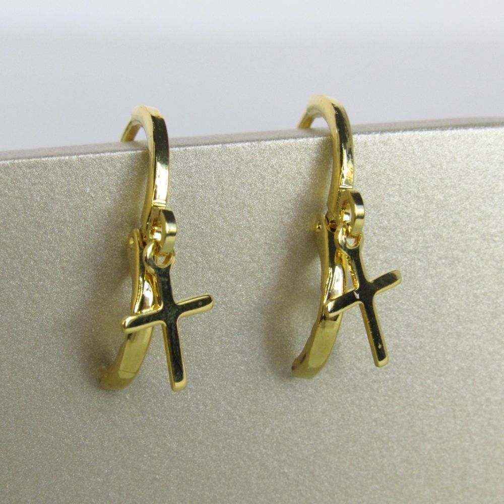 Brinco Argolinha com Cruz Banhado em Ouro 18k
