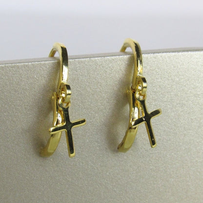 Brinco Argolinha com Cruz Banhado em Ouro 18k