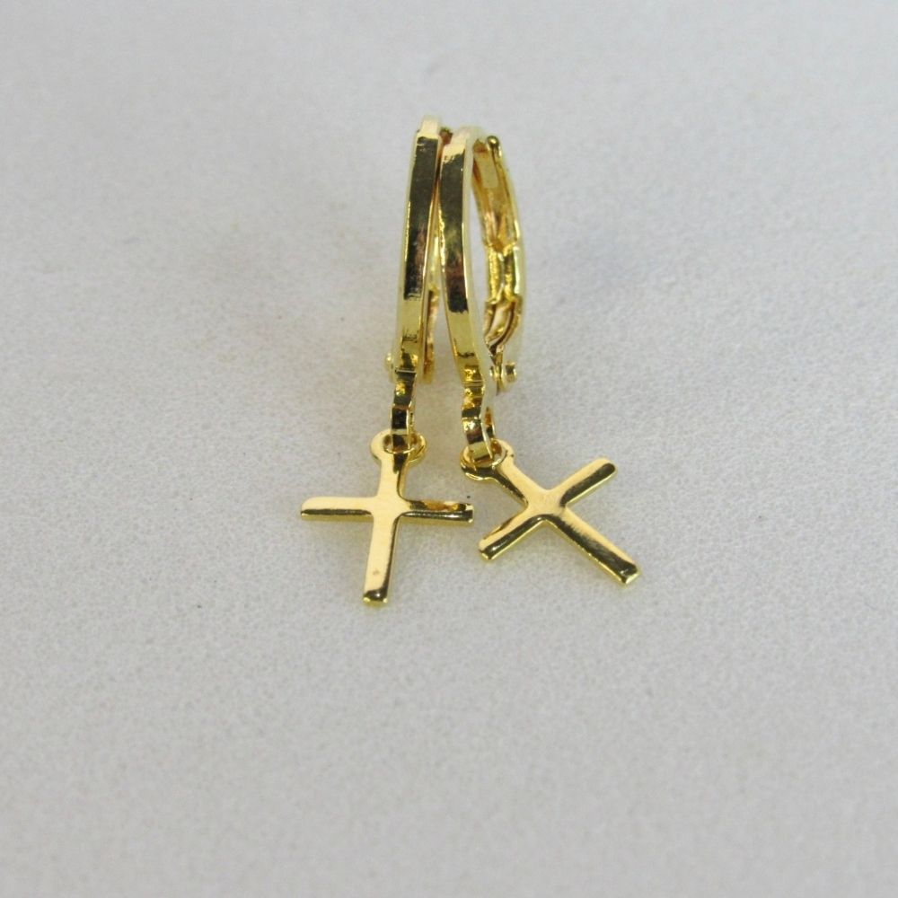 Brinco Argolinha com Cruz Banhado em Ouro 18k