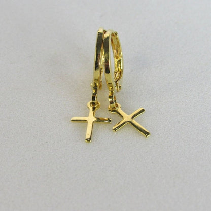 Brinco Argolinha com Cruz Banhado em Ouro 18k