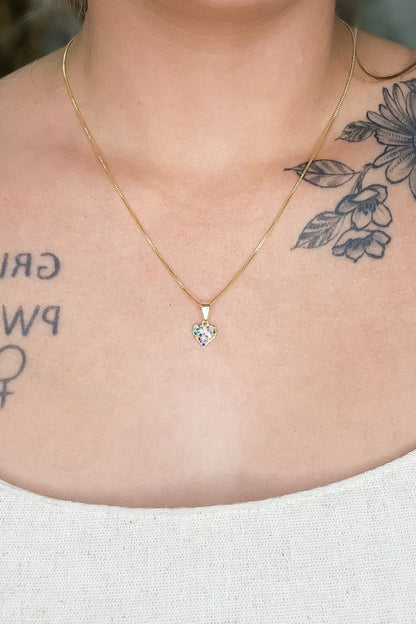 Colar Pingente Coração com Zircônia Multicolor Banhado em Ouro 18k