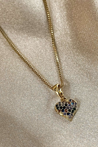 Colar Pingente Coração com Zircônia Multicolor Banhado em Ouro 18k
