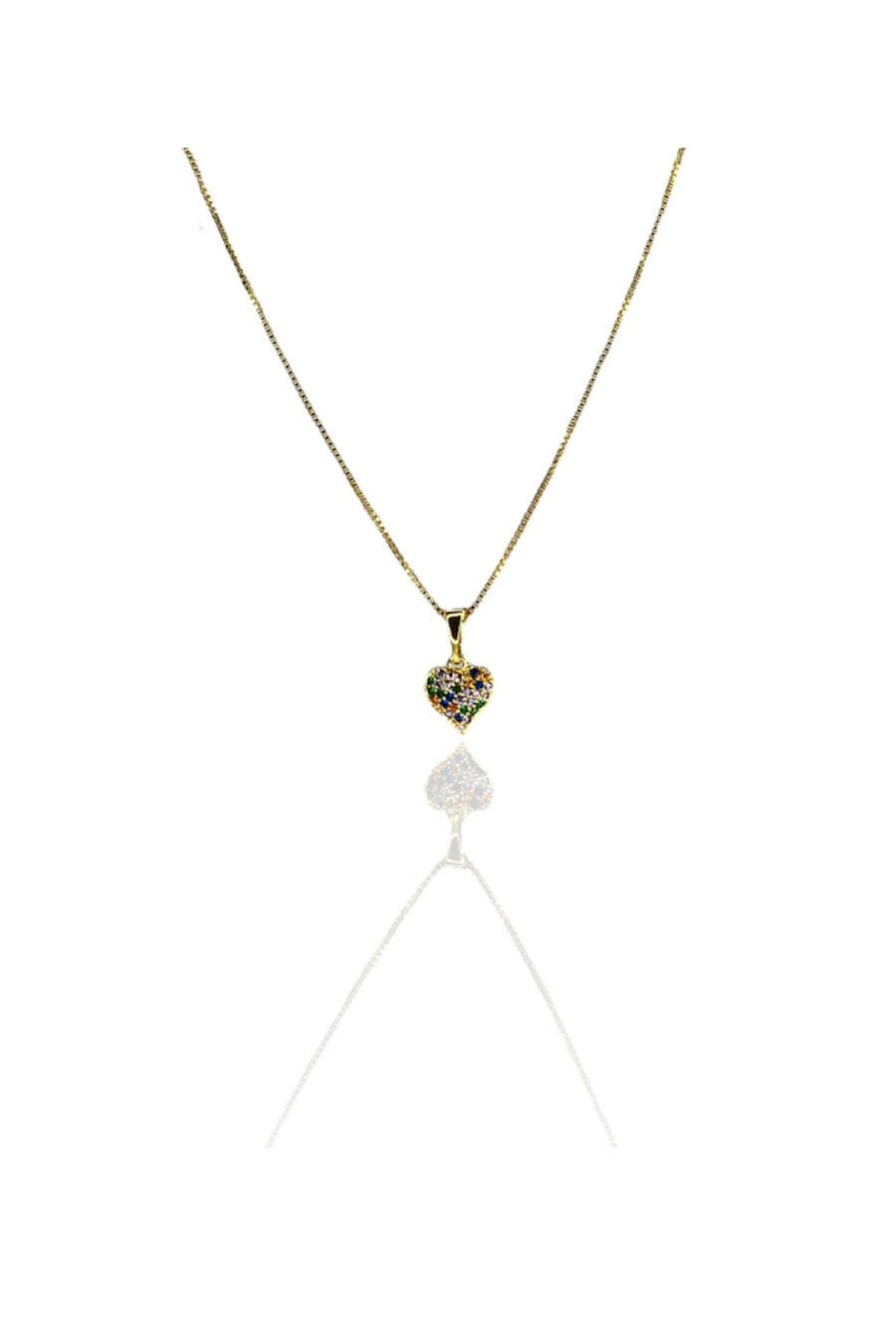 Colar Pingente Coração com Zircônia Multicolor Banhado em Ouro 18k