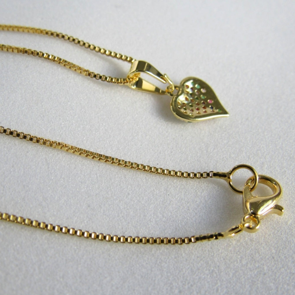 Colar Pingente Coração com Zircônia Multicolor Banhado em Ouro 18k