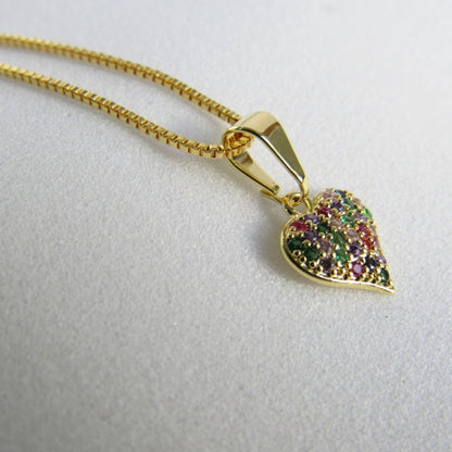 Colar Pingente Coração com Zircônia Multicolor Banhado em Ouro 18k