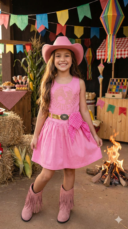 Vestido Blogueirinha Boiadeira do Sertão Rosa