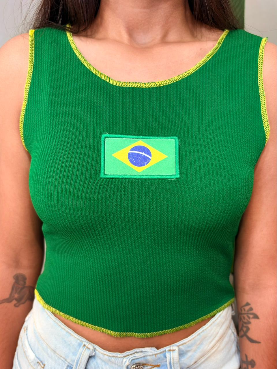 Cropped em Anarruga Regata Fru-Fru Brasil Ref. 1890