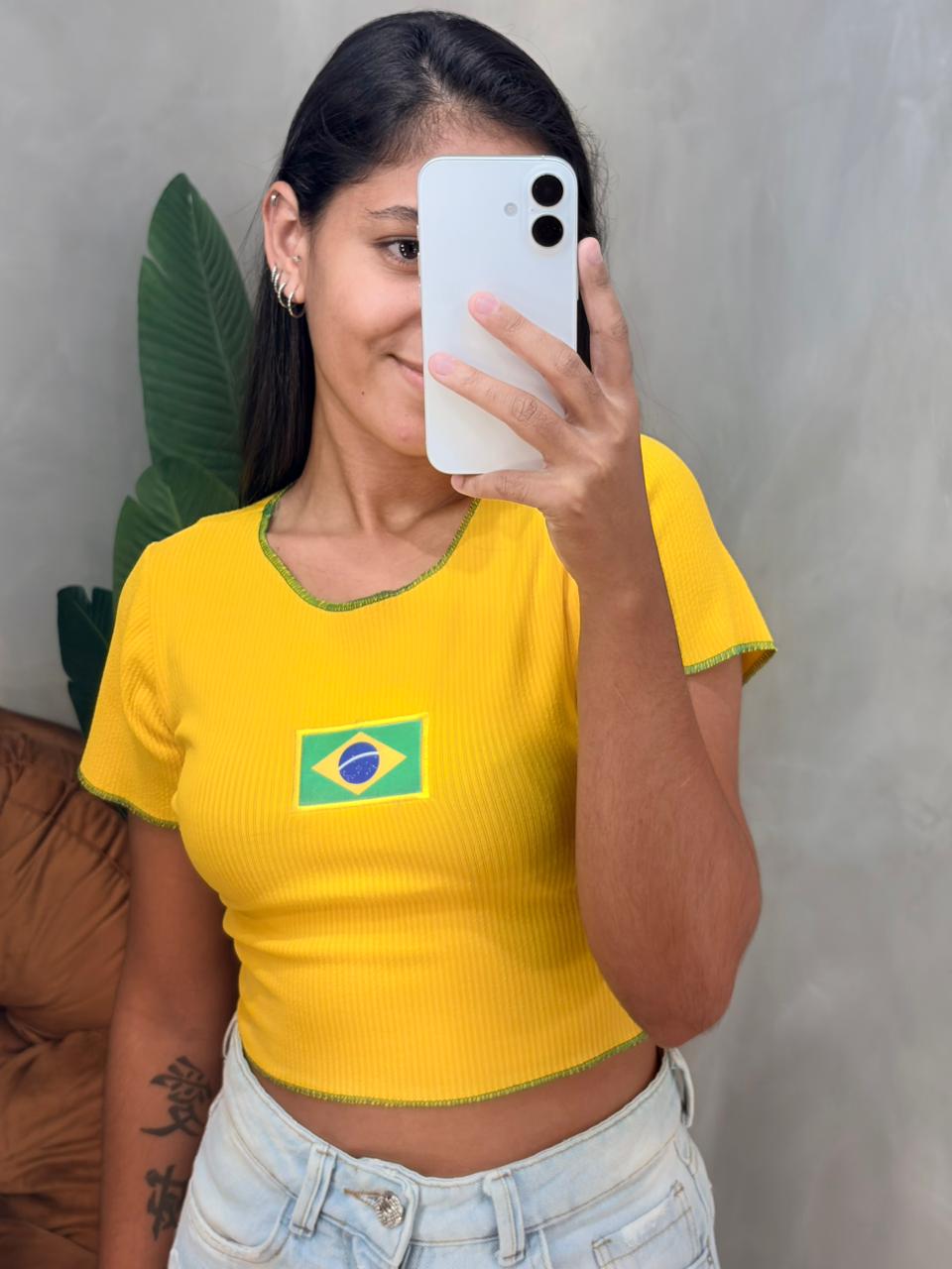 Cropped em Anarruga Manga Curta Fru-Fru Brasil Ref. 1889