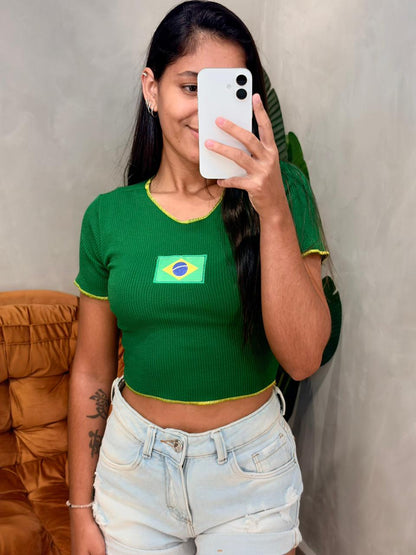 Cropped em Anarruga Manga Curta Fru-Fru Brasil Ref. 1889