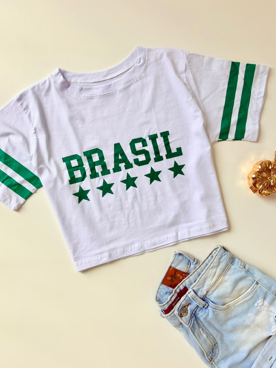 T-Shirt Cropped Estampada Brasil Ref. 1900