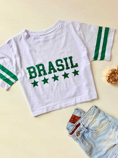 T-Shirt Cropped Estampada Brasil Ref. 1900