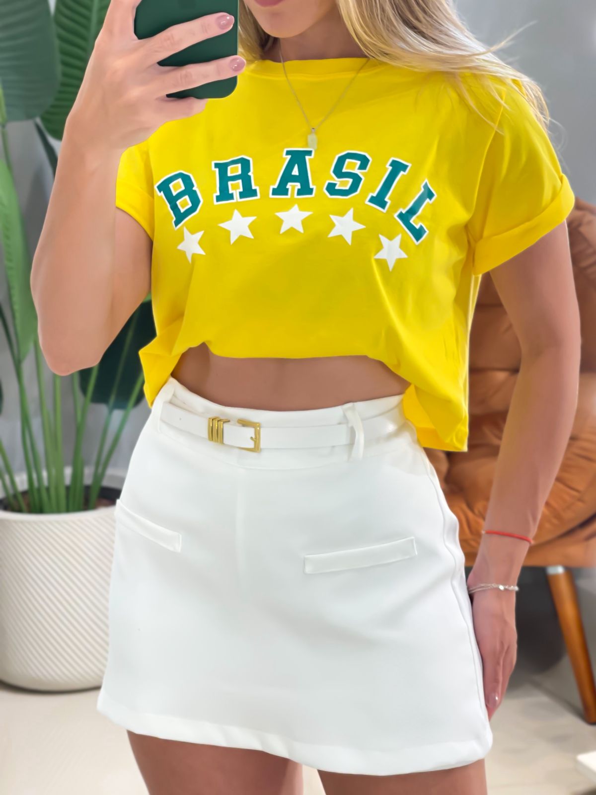 T-Shirt Cropped Estampada Brasil Ref. 1900