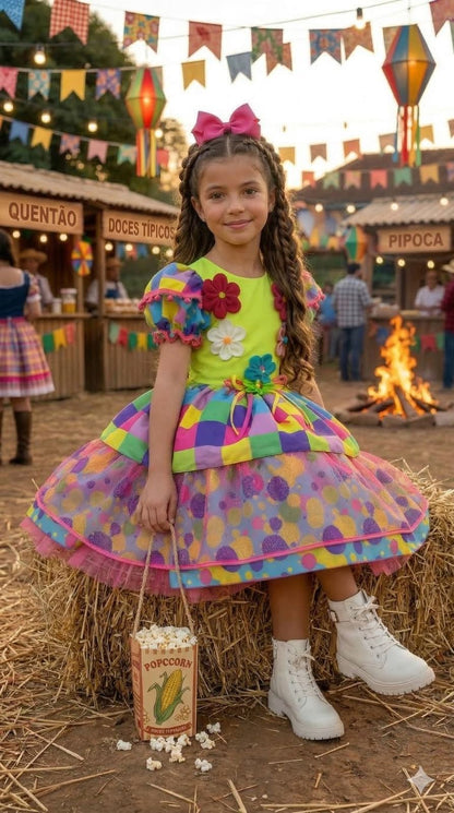 Vestido Marie Junino Luxo Arraia da Aquarela